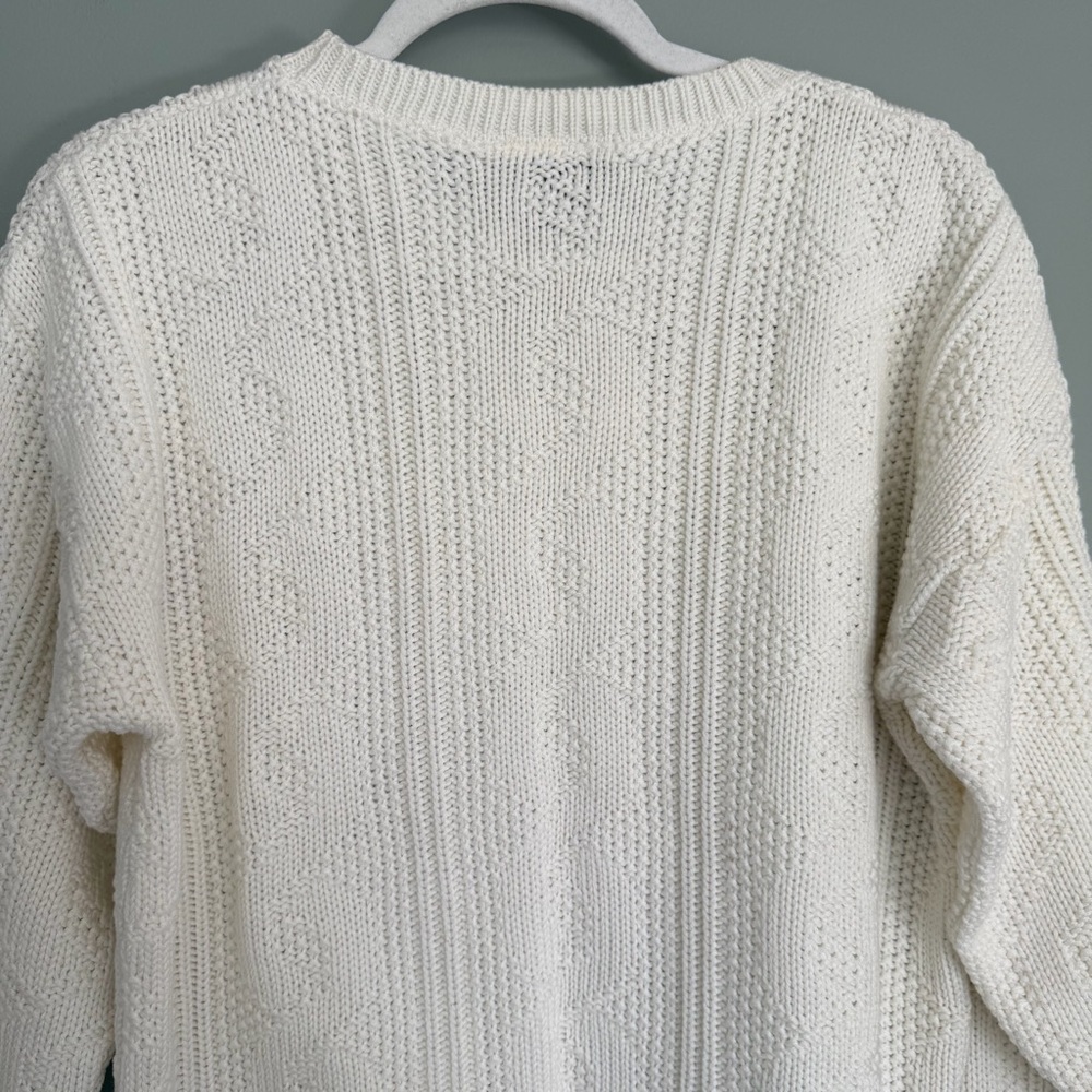 Vintage 80s Croquet Club Creamy White Cable Knit Long Sleeve Crew Neck Sweater - Picture 9 of 13